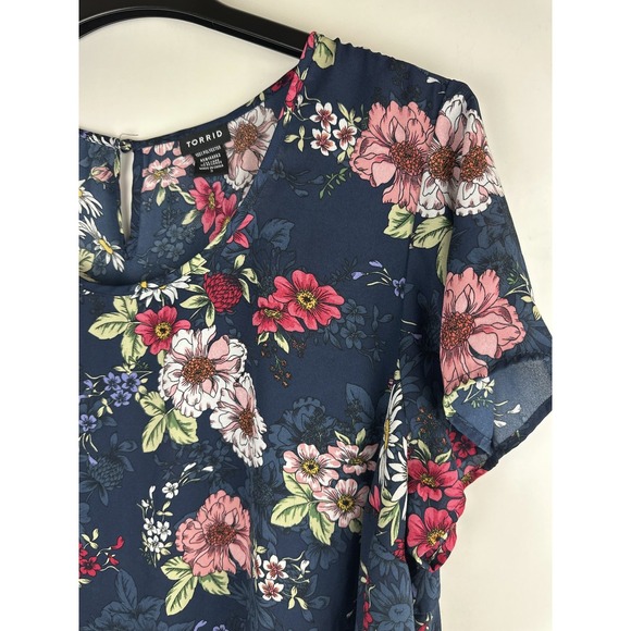 Torrid Floral Print Georgette Keyhole Back Blue Sheer Chiffon Plus Size 3 3X - Picture 6 of 9